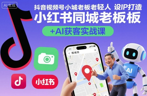 抖音视频号小红书同城老板轻人设IP打造+AI获客实战课，人设打造-算法拆解-拍摄剪辑-内容运营-AI创作-搞钱利器