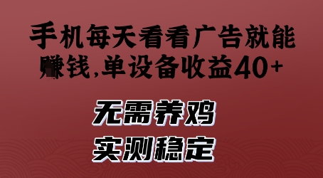 手机每天看看广告就能挣钱，单设备收益40+，无需养鸡，实测稳定【揭秘】-搞钱利器