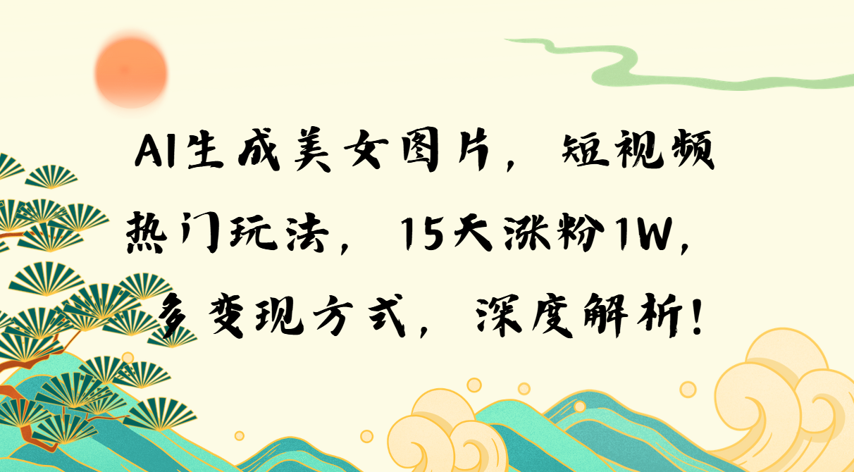 AI生成美女图片，短视频热门玩法，15天涨粉1W，多变现方式，深度解析!-搞钱利器