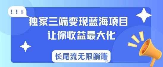 独家三端变现蓝海项目，让你收益最大化，长尾流无限躺挣-搞钱利器