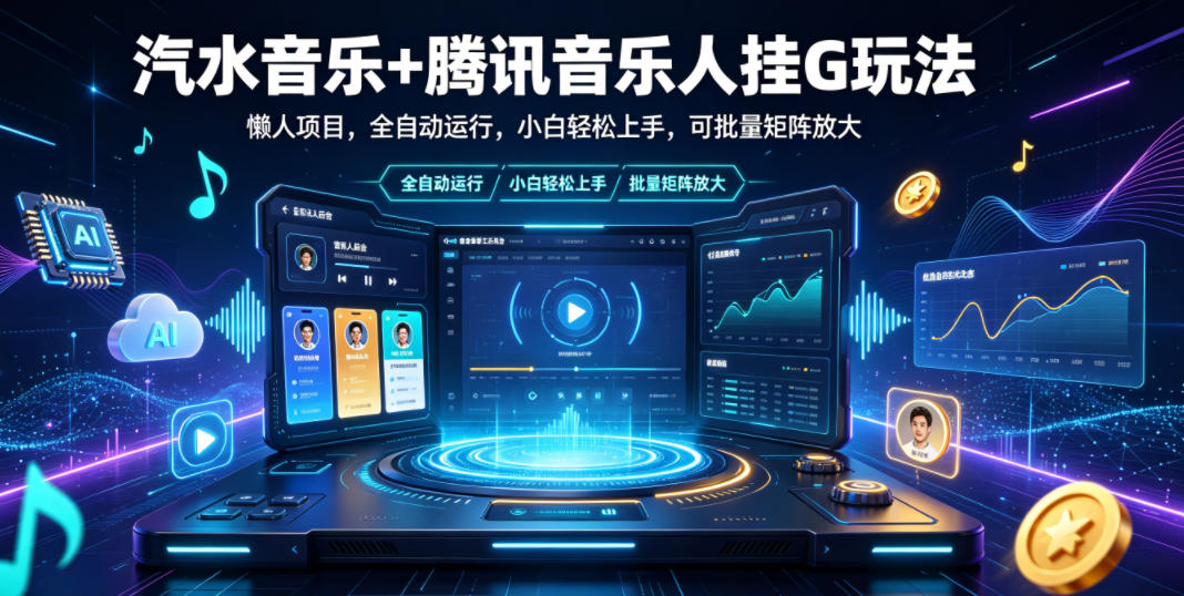 汽水音乐+腾讯音乐人挂G玩法，懒人项目，全自动运行，小白轻松上手，可批量矩阵放大【揭秘】-搞钱利器
