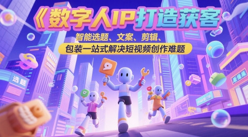 数字人IP打造获客变现实操课，智能选题、文案、剪辑、包装一站式解决短视频创作难题-搞钱利器