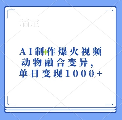 AI制作爆火视频，动物融合变异，单日变现1k-搞钱利器