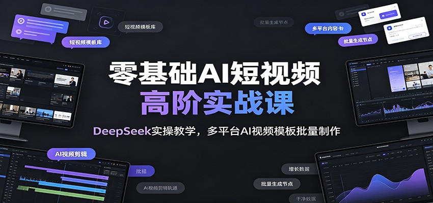 零基础AI短视频高阶实战课：DeepSeek实操教学，多平台AI视频模板批量制作-搞钱利器