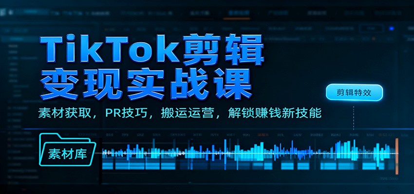 TikTok剪辑变现实战课：素材获取，PR技巧，搬运运营，解锁赚钱新技能-搞钱利器