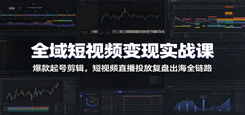 全域短视频变现实战课：爆款起号剪辑，短视频直播投放复盘出海全链路-搞钱利器