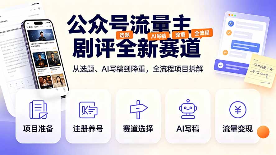公众号流量主剧评全新赛道，从选题、AI写稿到降重，全流程项目拆解-搞钱利器