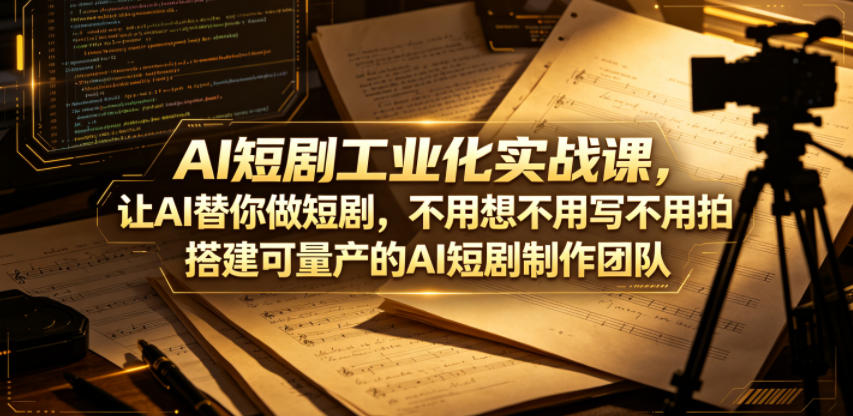 AI短剧工业化实战课，让AI替你做短剧，不用想不用写不用拍，搭建可量产的AI短剧制作团队-搞钱利器
