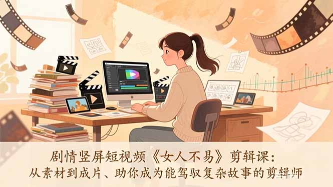 剧情竖屏短视频《女人不易》剪辑课：从素材到成片、助你成为能驾驭复杂故事的剪辑师-搞钱利器