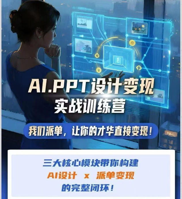 AI+PPT设计变现实战训练营，我们派单，让你的才华直接变现，三大核心模块带你构建Al设计x派单变现的完整闭环-搞钱利器