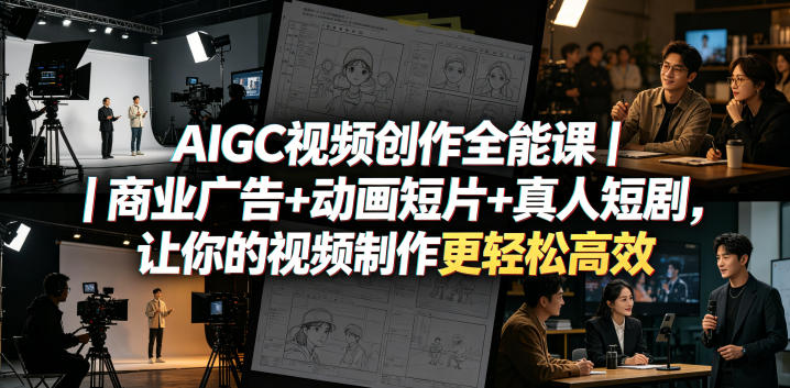 AIGC视频创作全能课｜商业广告+动画短片+真人短剧，让你的视频制作更轻松高效-搞钱利器