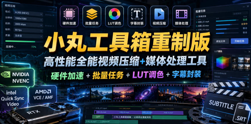 小丸工具箱重制版–高性能全能视频压缩+媒体处理工具｜硬件加速+批量任务+LUT调色+字幕封装-搞钱利器