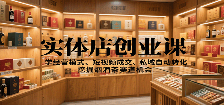 实体店创业课：学经营模式、短视频成交、私域自动转化，挖掘烟酒茶赛道机会-搞钱利器