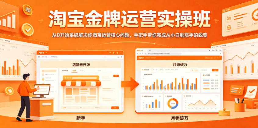 淘宝金牌运营实操班，从0开始系统解决你淘宝运营核心问题，手把手带你完成从小白到高手的蜕变-搞钱利器