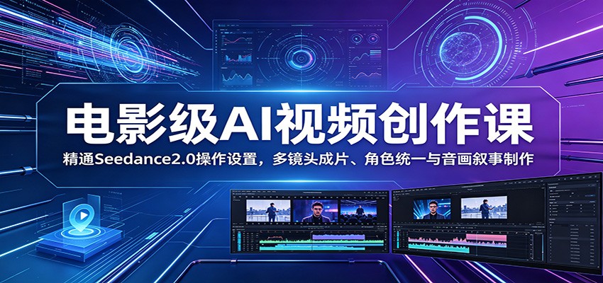 电影级AI视频创作课：精通Seedance2.0操作设置，多镜头成片、角色统一与音画叙事制作-搞钱利器