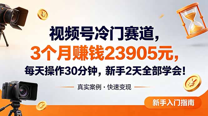 视频号冷门赛道，3个月变现23905元，新手2天学会 每天操作30分钟！-搞钱利器