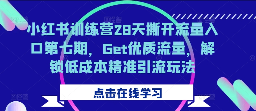 小红书训练营28天撕开流量入口第七期，Get优质流量，解锁低成本精准引流玩法-搞钱利器