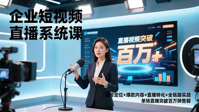 企业短视频直播系统课，账号定位+爆款内容+直播转化+全链路实战，单场直播突破百万销售额-搞钱利器