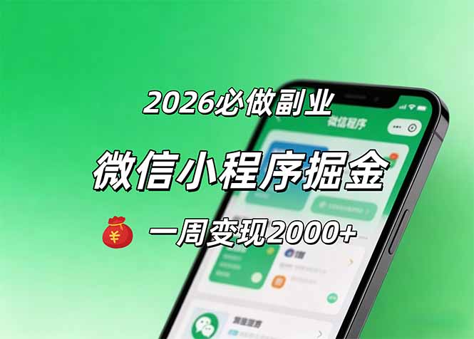 2026微信小程序掘金，简单好上手，一周变现2000+-搞钱利器