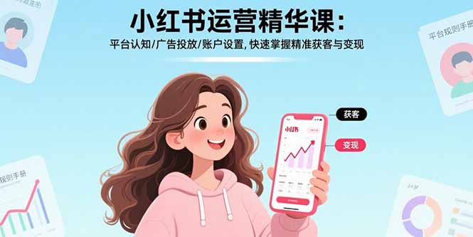 小红书运营精华课-更新：平台认知/广告投放/账户设置,快速掌握精准获客与变现-搞钱利器