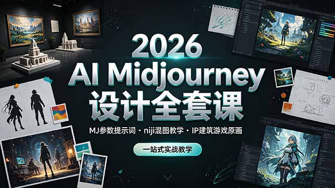 2026 AI Midjourney设计全套课，MJ参数提示词niji混图教学，IP建筑游戏原画一站式实战教学-搞钱利器