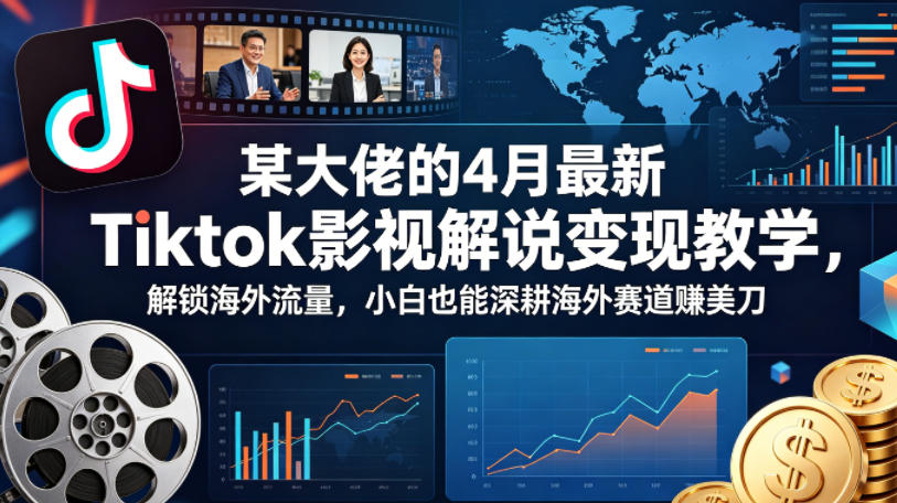 某大佬的4月最新Tiktok影视解说变现教学，解锁海外流量，小白也能深耕海外赛道賺美刀-搞钱利器