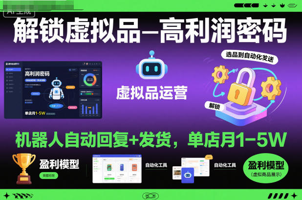 解锁虚拟品高利润密码：机器人自动回复+发货，单店月1-5W【揭秘】-搞钱利器