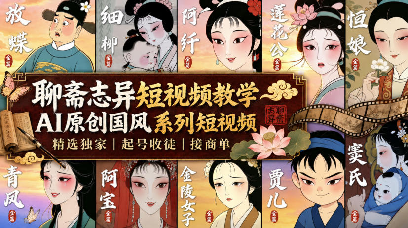 聊斋志异短视频教学，AI原创国风系列短视频，精选独家丨起号收徒丨接商单(更新0818)-搞钱利器