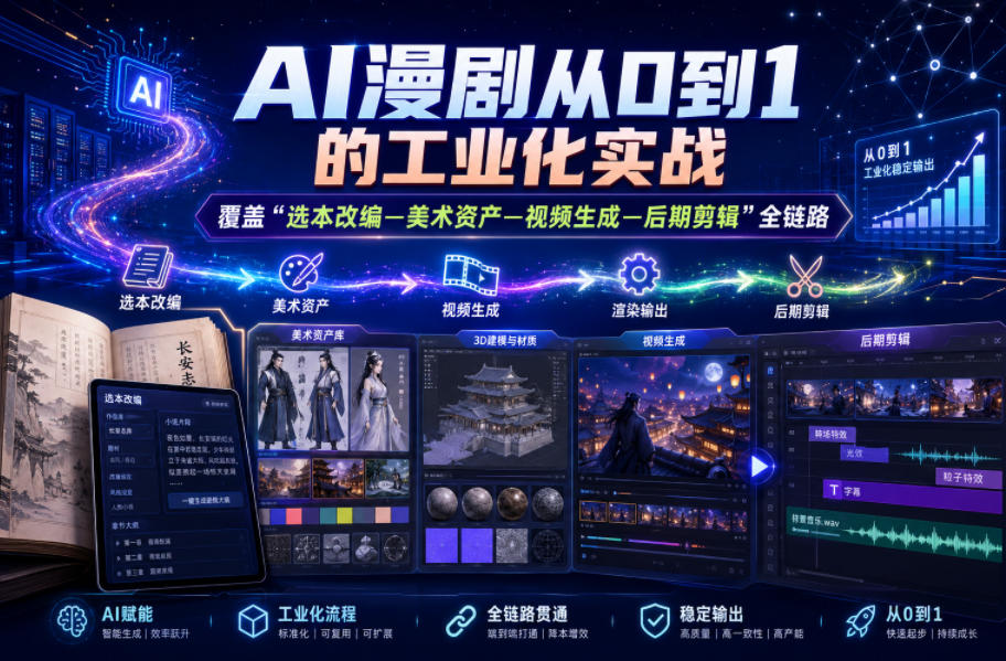 AI漫剧从0到1的工业化实战,覆盖“选本改编—美术资产—视频生成—后期剪辑”全链路(更新6月)-搞钱利器