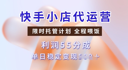 快手小店代运营，限时托管计划，收益55分，单日稳定变现多张【揭秘】-搞钱利器