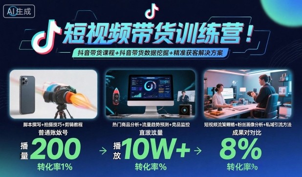 短视频带货训练营，抖音带货课程+抖音带货数据挖掘+精准获客解决方案-搞钱利器