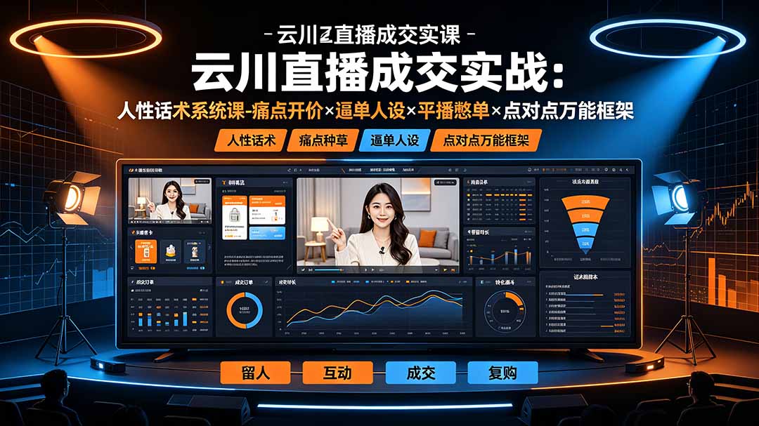 云川直播成交实战：人性话术系统课-痛点种草×塑品开价×逼单人设×平播憋单×点对点万能框架-搞钱利器