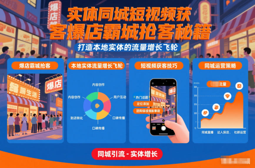 实体同城短视频获客爆店霸城抢客秘籍，打造本地实体的流量增长飞轮-搞钱利器