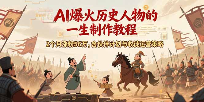 AI历史人物赛道课程，2个月涨粉56万，含伙伴计划与收徒运营策略-搞钱利器