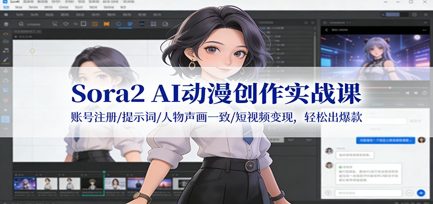 Sora2 AI动漫创作实战课：账号注册/提示词/人物声画一致/短视频变现，轻松出爆款-搞钱利器