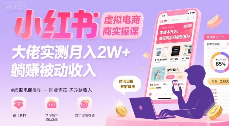 小红书虚拟电商，大佬实测月入2W+，实现被动收入-搞钱利器