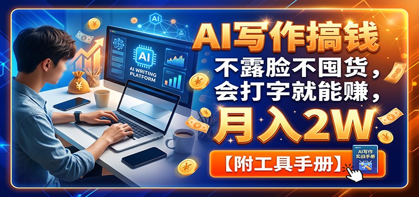 AI写作搞钱：不露脸不囤货，会打字就能赚，月入2W【附工具手册】-搞钱利器