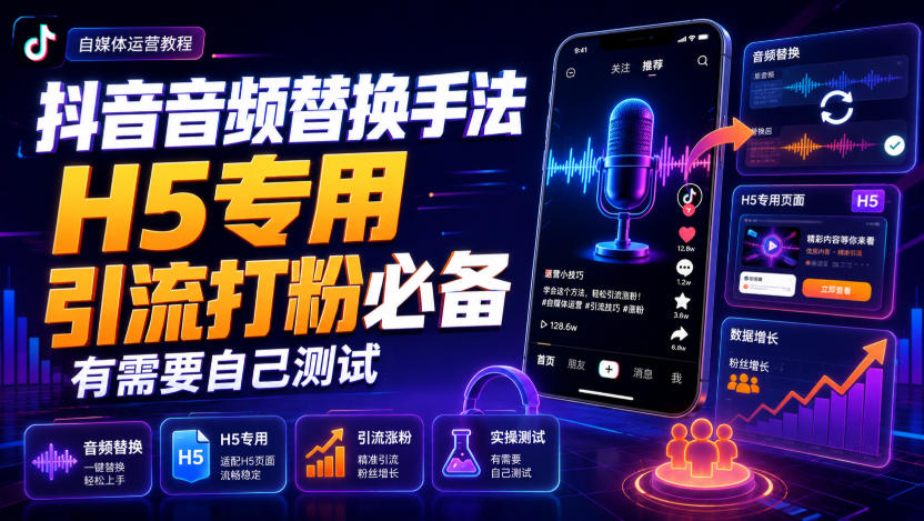 抖音音频替换手法H5专用，引流打粉必备，有需要自己测试-搞钱利器