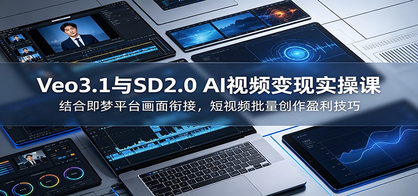 Veo3.1与SD2.0 AI视频变现实操课课：结合即梦平台画面衔接，短视频批量创作盈利技巧-搞钱利器