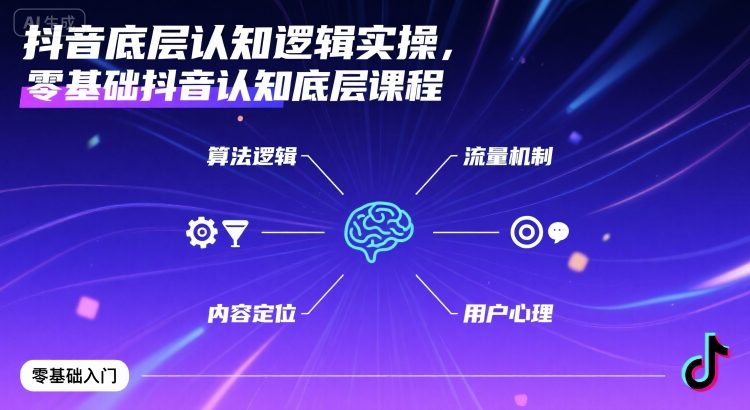 抖音底层认知逻辑实操，零基础抖音认知底层课程-搞钱利器
