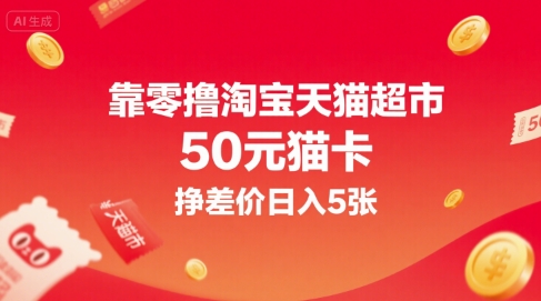 靠零撸淘宝天猫超市50元猫卡，挣差价日入5张-搞钱利器