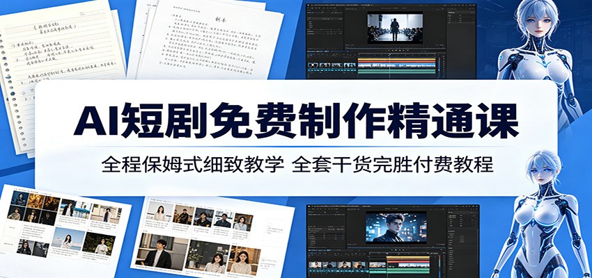 AI短剧免费制作精通课：全程保姆式细致教学，全套干货完胜付费教程-搞钱利器
