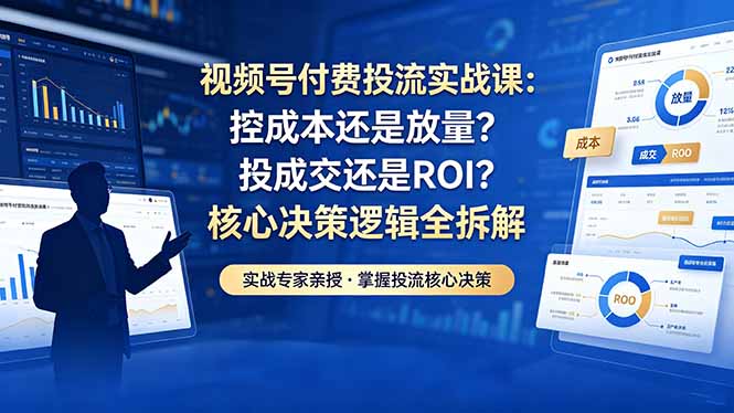 视频号付费投流实战课-5月：控成本还是放量？投成交还是ROI？核心决策逻辑全拆解-搞钱利器