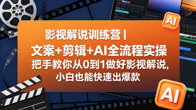 影视解说训练营｜文案+剪辑+AI全流程实操，把手教你从0到1做好影视解说，小白也能快速出爆款-搞钱利器