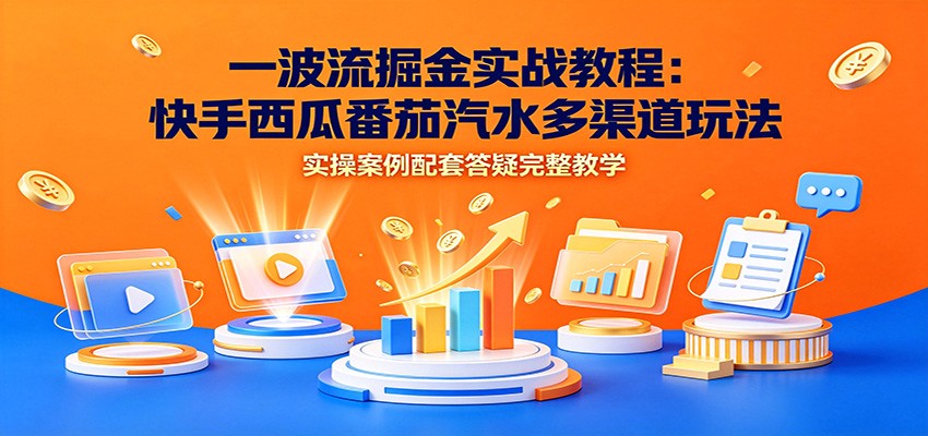 一波流掘金实战教程：快手西瓜番茄汽水多渠道玩法，实操案例配套答疑完整教学-搞钱利器