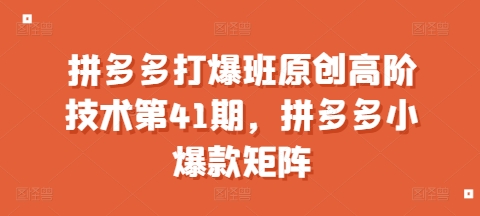 拼多多打爆班原创高阶技术第41期，拼多多小爆款矩阵-搞钱利器