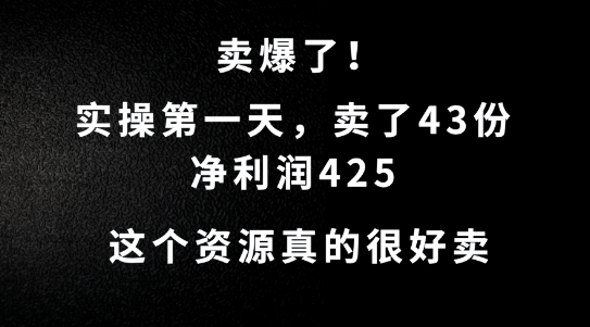 这个资源，需求很大，实操第一天卖了43份，净利润425【揭秘】-搞钱利器