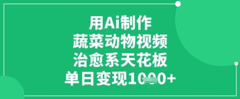 用Ai制作蔬菜动物视频，治愈系天花板，单日变现1k-搞钱利器