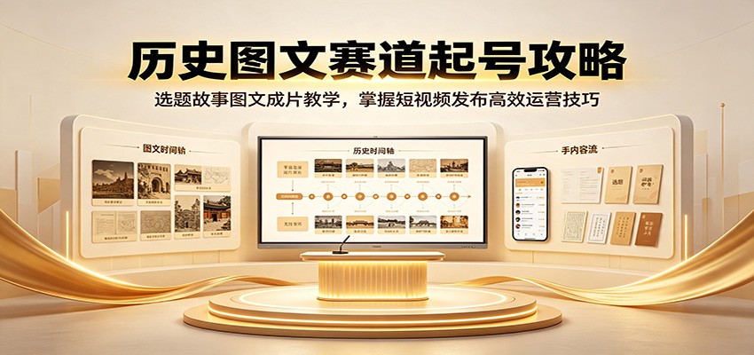 历史图文赛道起号攻略：选题故事图文成片教学，掌握短视频发布高效运营技巧-搞钱利器