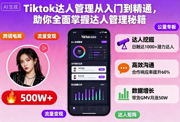 Tiktok达人管理从入门到精通,助你全面掌握达人管理秘籍-搞钱利器